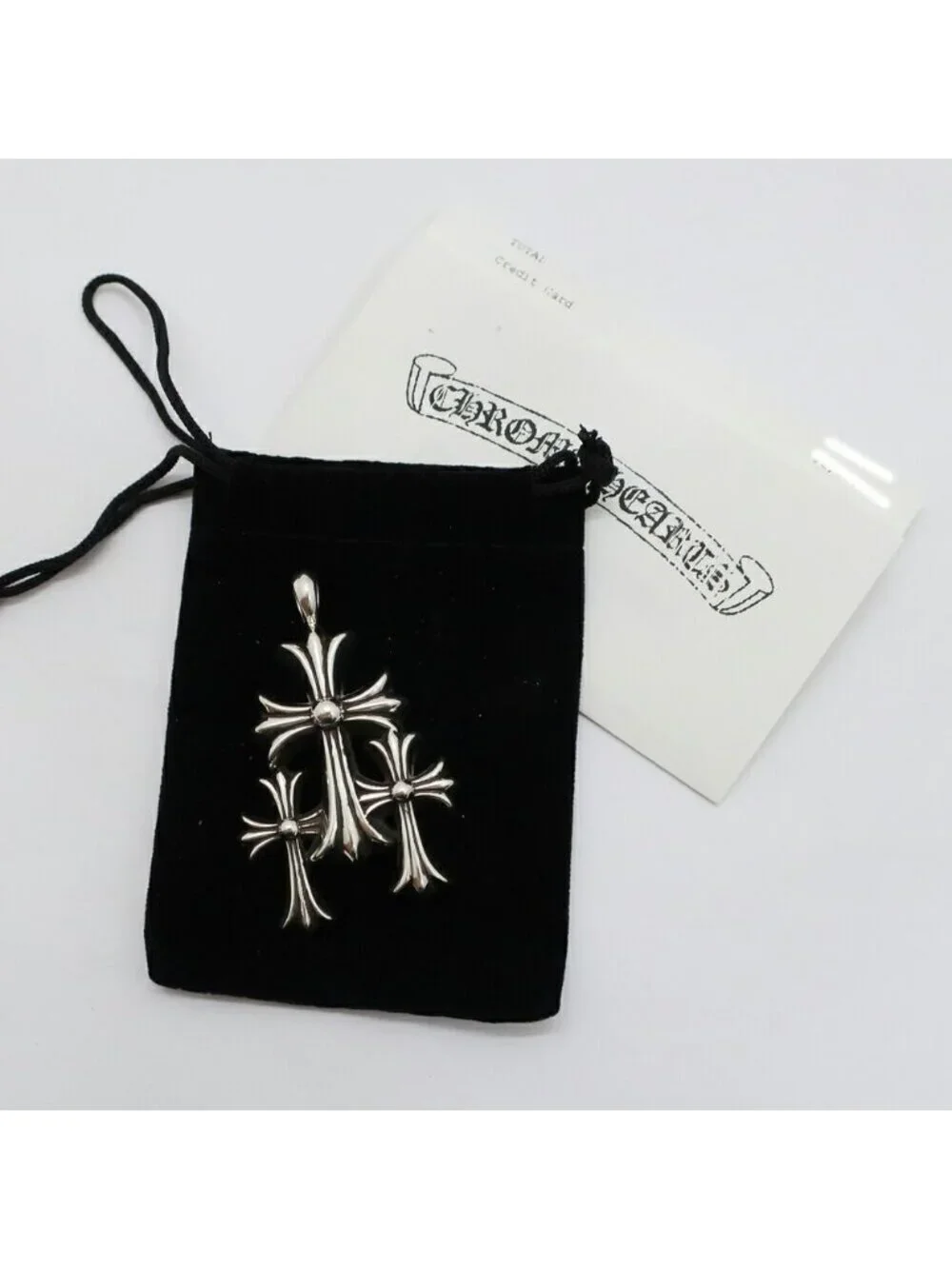 Chrome Hearts Ten 3 CH Crs Sml Triple CH Black 925 Sterling Silver Receipt